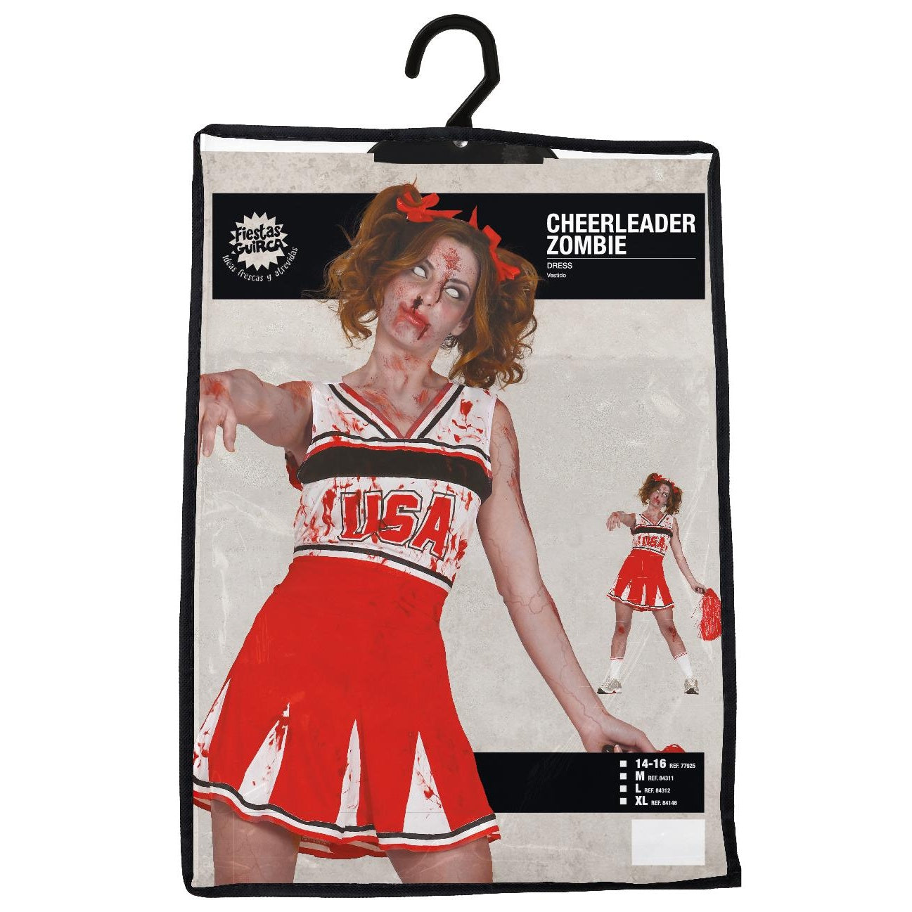 Red-White - Pack Shot - Fiestas Guirca Womens-Ladies Zombie Cheerleader Costume