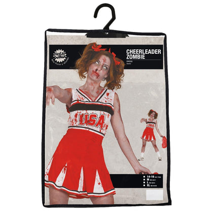 Red-White - Pack Shot - Fiestas Guirca Womens-Ladies Zombie Cheerleader Costume