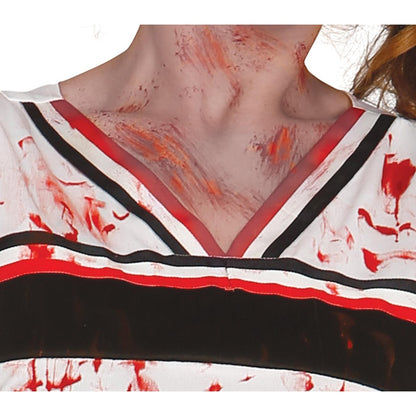 Red-White - Close up - Fiestas Guirca Womens-Ladies Zombie Cheerleader Costume