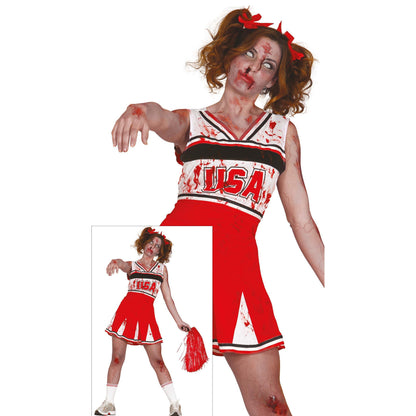 Red-White - Front - Fiestas Guirca Womens-Ladies Zombie Cheerleader Costume