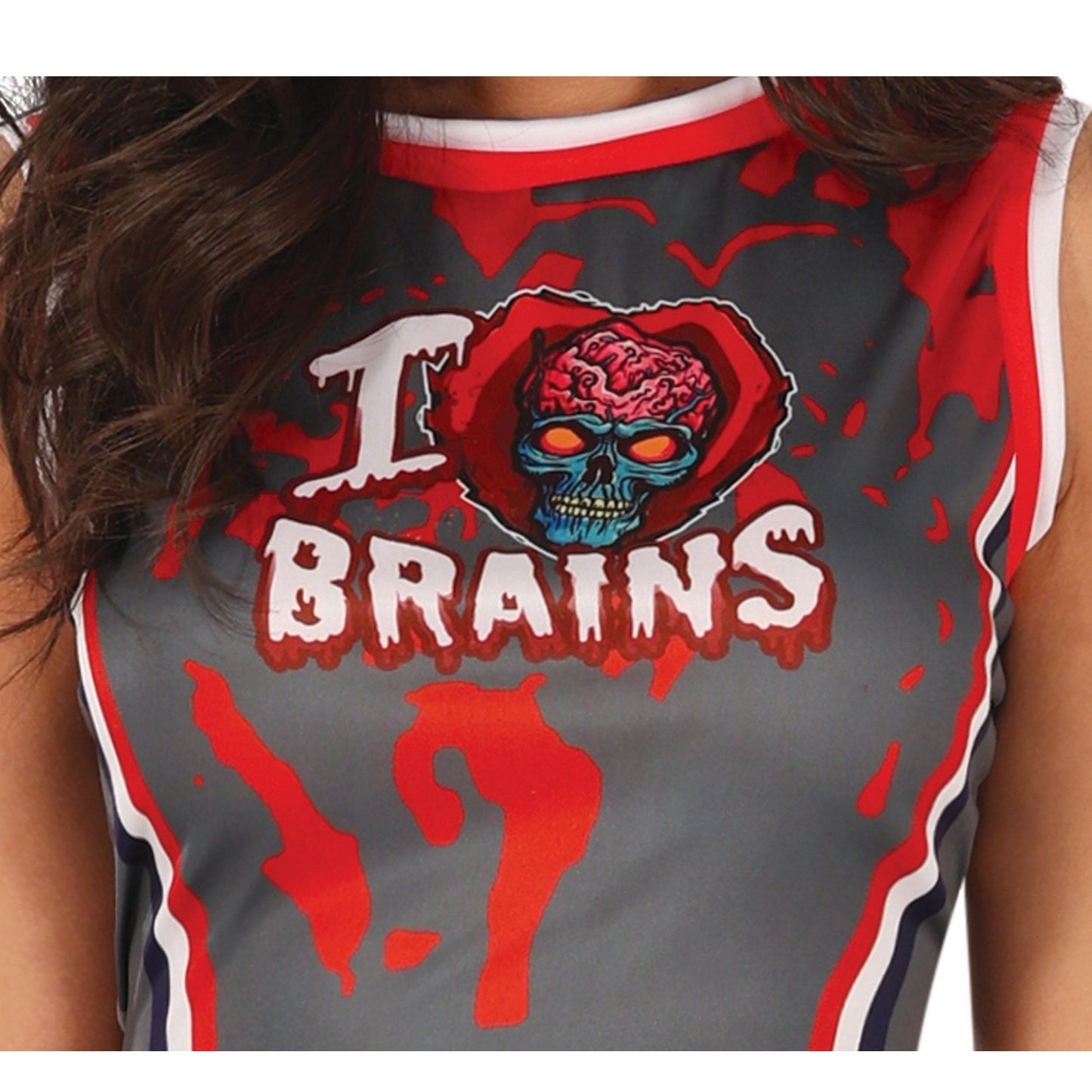 Grey-Red - Side - Fiestas Guirca Womens-Ladies Zombie Cheerleader Costume Dress
