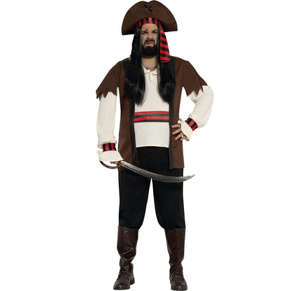 White-Brown - Front - Fiestas Guirca Mens Seven Seas Pirate Costume Set