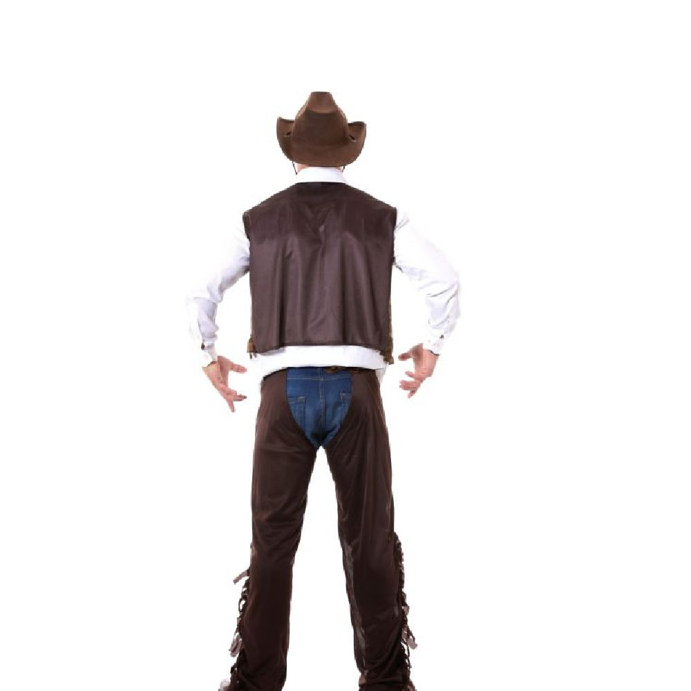 Brown-White - Back - Fiestas Guirca Mens Cowboy Costume Set