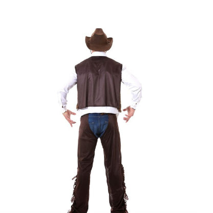 Brown-White - Back - Fiestas Guirca Mens Cowboy Costume Set