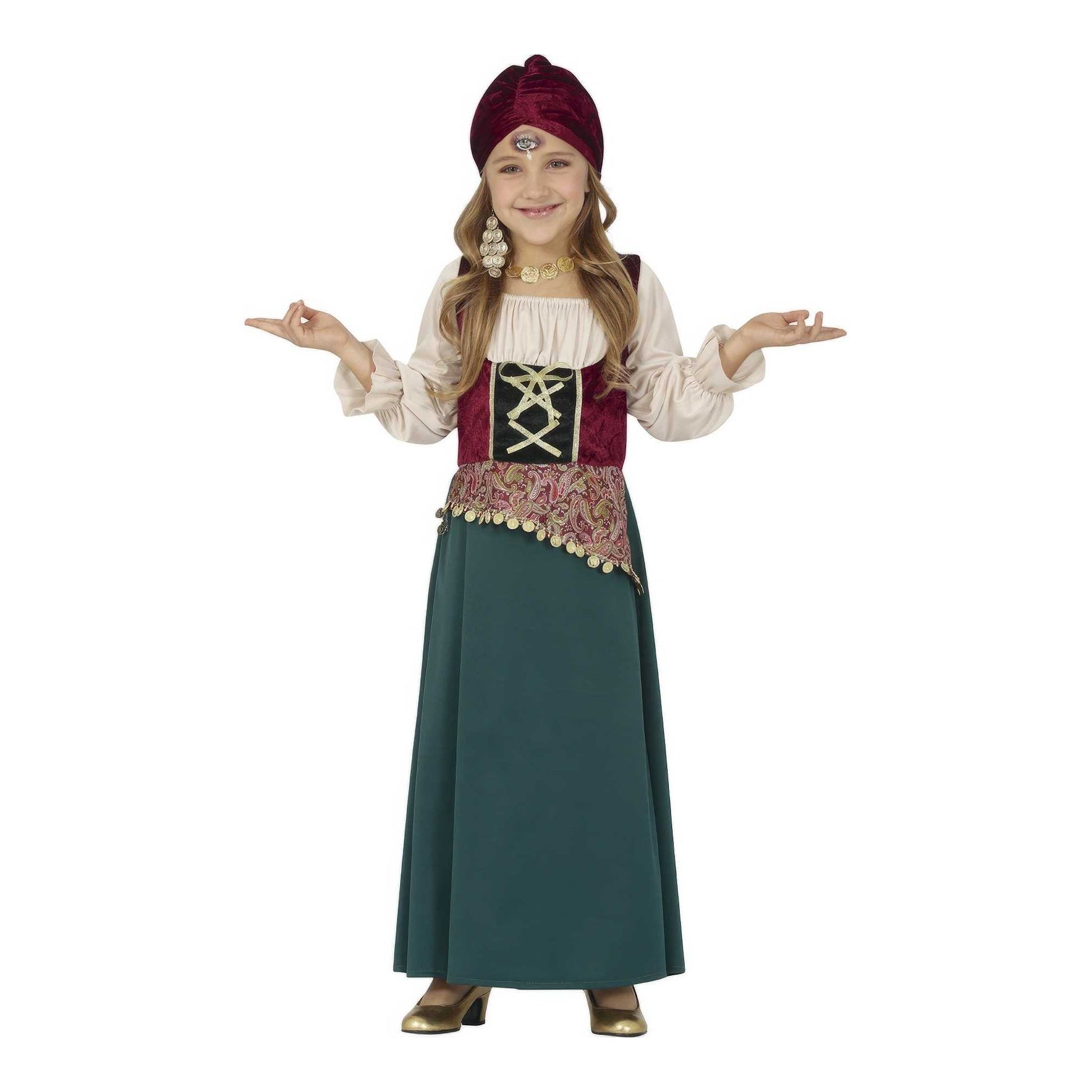 Green-Burgundy - Front - Fiestas Guirca Girls Medium Costume Set