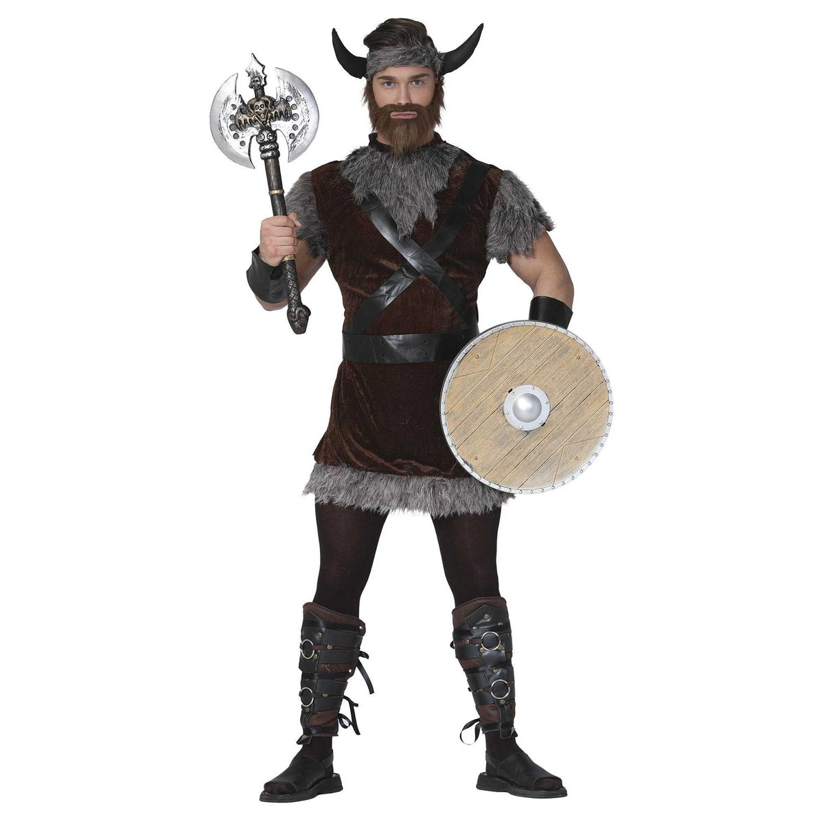 Brown-Grey - Front - Fiestas Guirca Mens Viking Costume Set