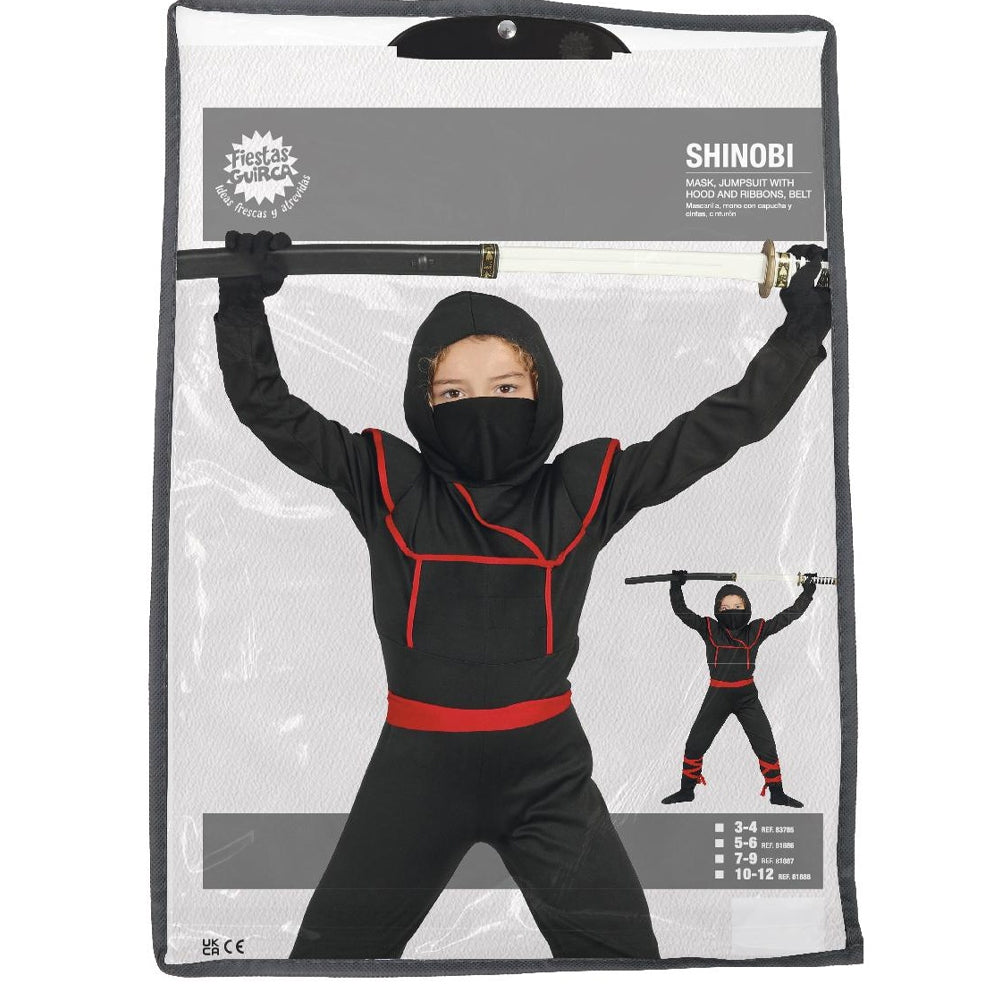 Black-Red - Pack Shot - Fiestas Guirca Childrens-Kids Shinoby Costume Set