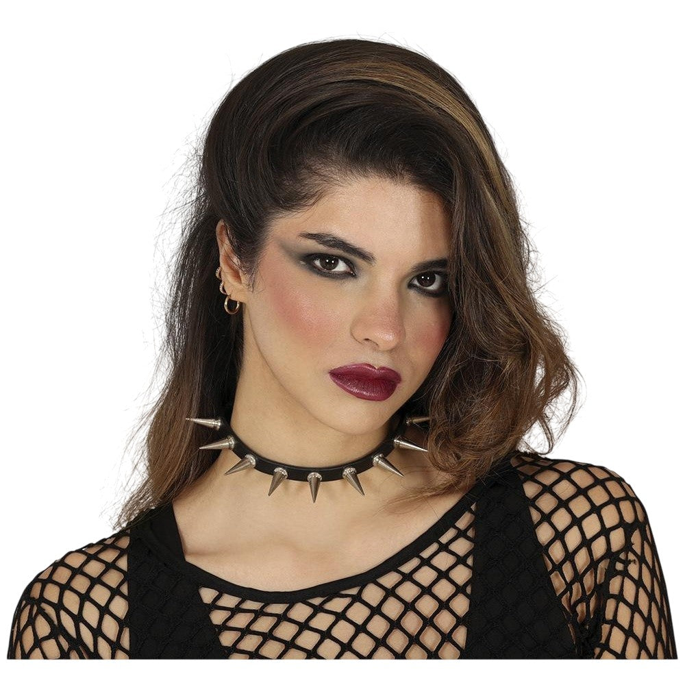 Black-Silver - Side - Fiestas Guirca Punk Faux Leather Student Necklace