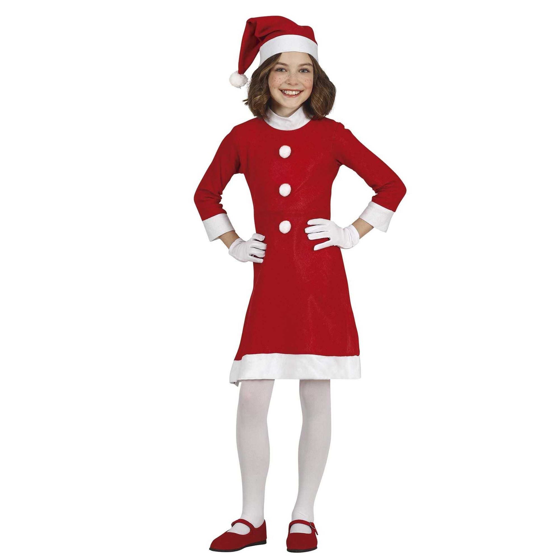 Red-White - Front - Fiestas Guirca Girls Mrs Claus Christmas Costume Set