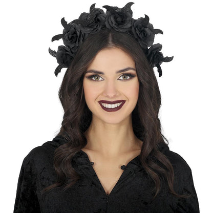 Black - Back - Fiestas Guirca Womens-Ladies Flowers Halloween Headband