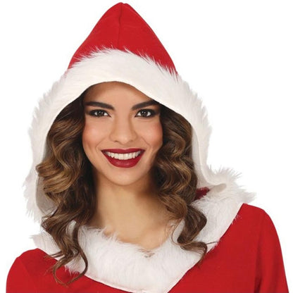 Red-White - Side - Fiestas Guirca Womens-Ladies Mrs Claus Hooded Costume Set
