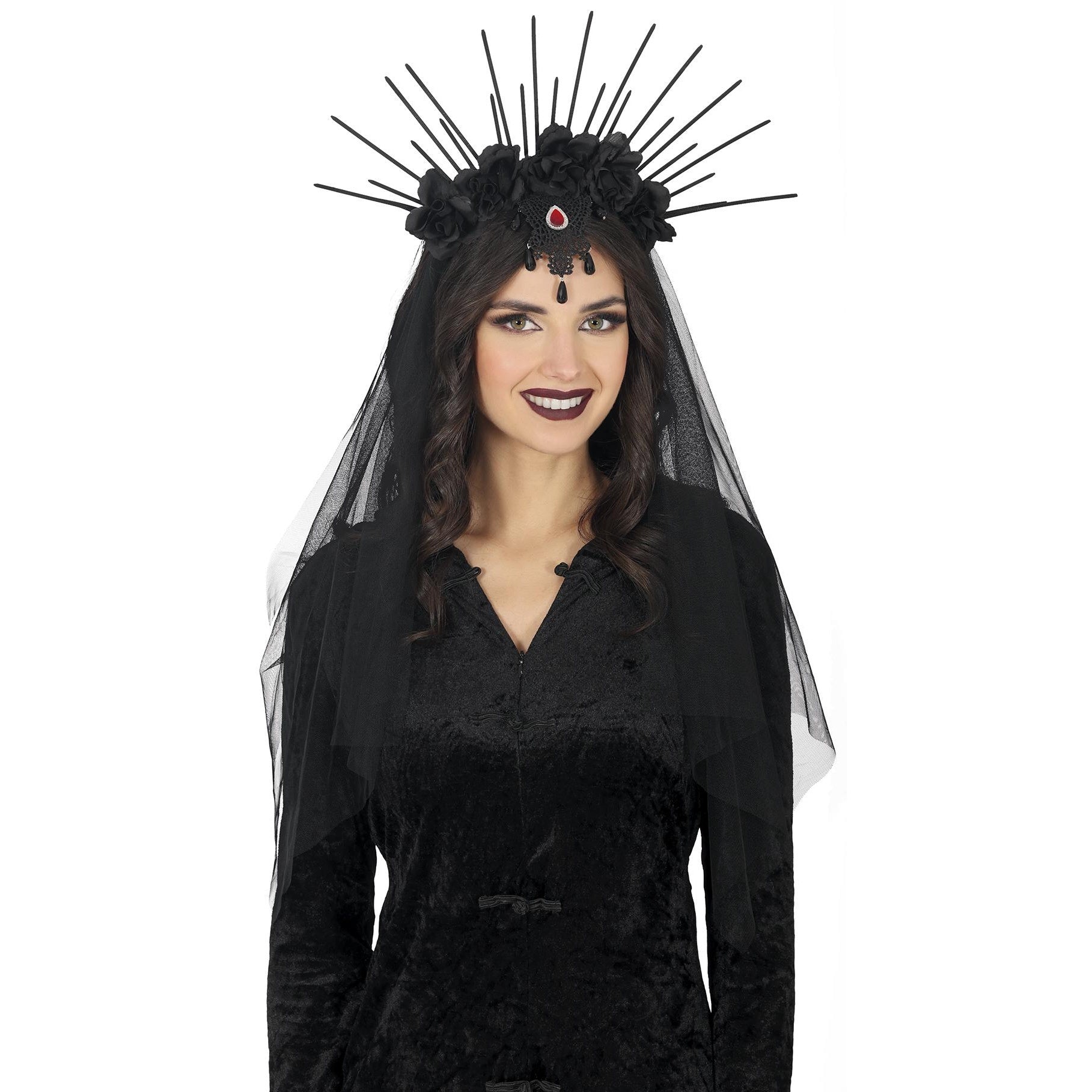 Black - Back - Fiestas Guirca Veil Flowers Crown Headband