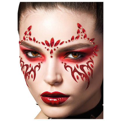 Red - Back - Fiestas Guirca Devil Halloween Self Adhesive Face Jewels