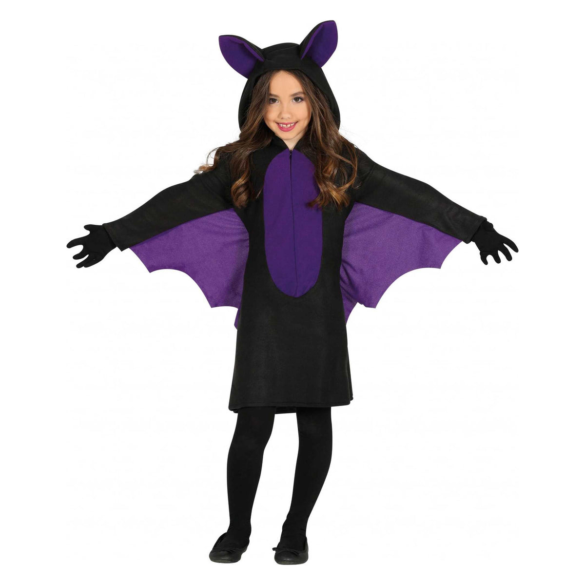 Black-Purple - Front - Fiestas Guirca Girls Bat Costume Dress