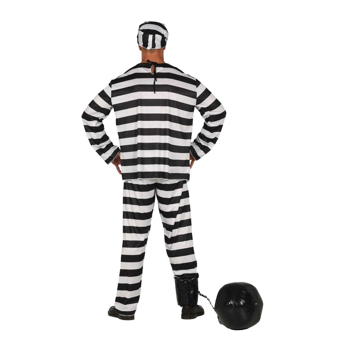 Black-White - Back - Fiestas Guirca Mens Convict Stripes Costume Set
