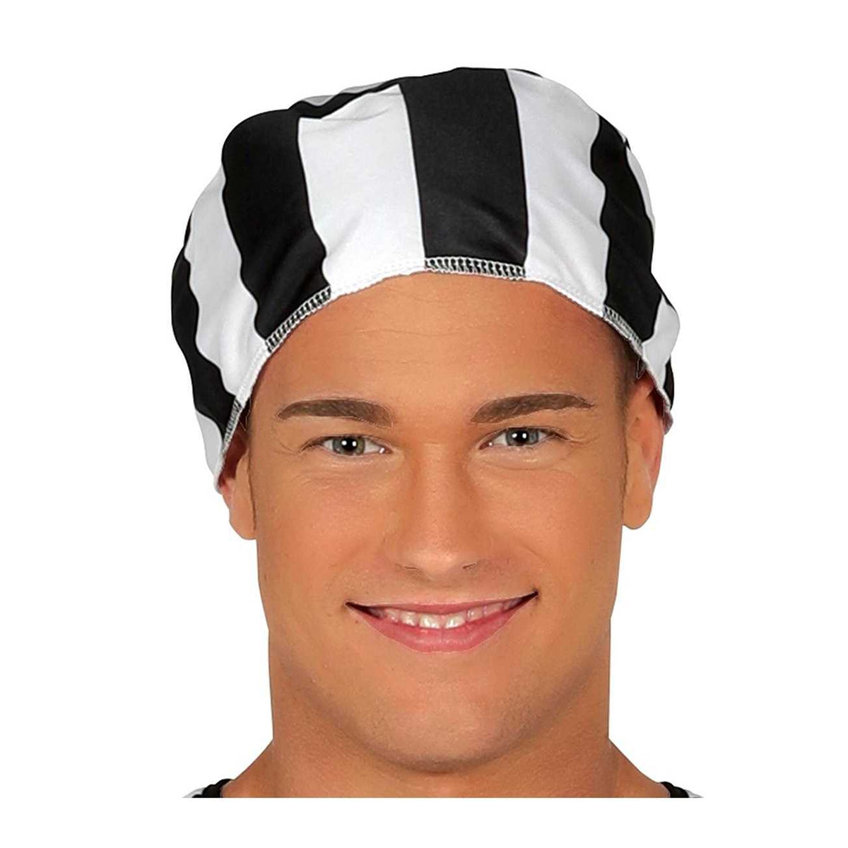 Black-White - Side - Fiestas Guirca Mens Convict Stripes Costume Set