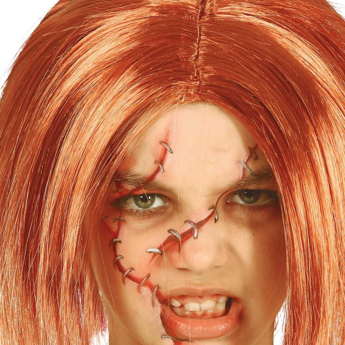 Chestnut - Back - Fiestas Guirca Childrens-Kids Killer Doll Costume Wig
