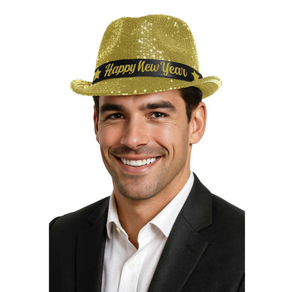 Gold - Back - Fiestas Guirca Gangster Sequins New Year Costume Hat