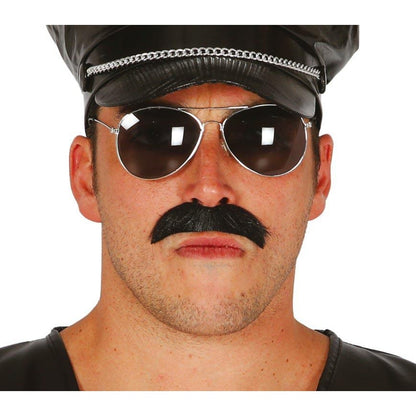 Black - Front - Fiestas Guirca Mens Police Self Adhesive Moustache