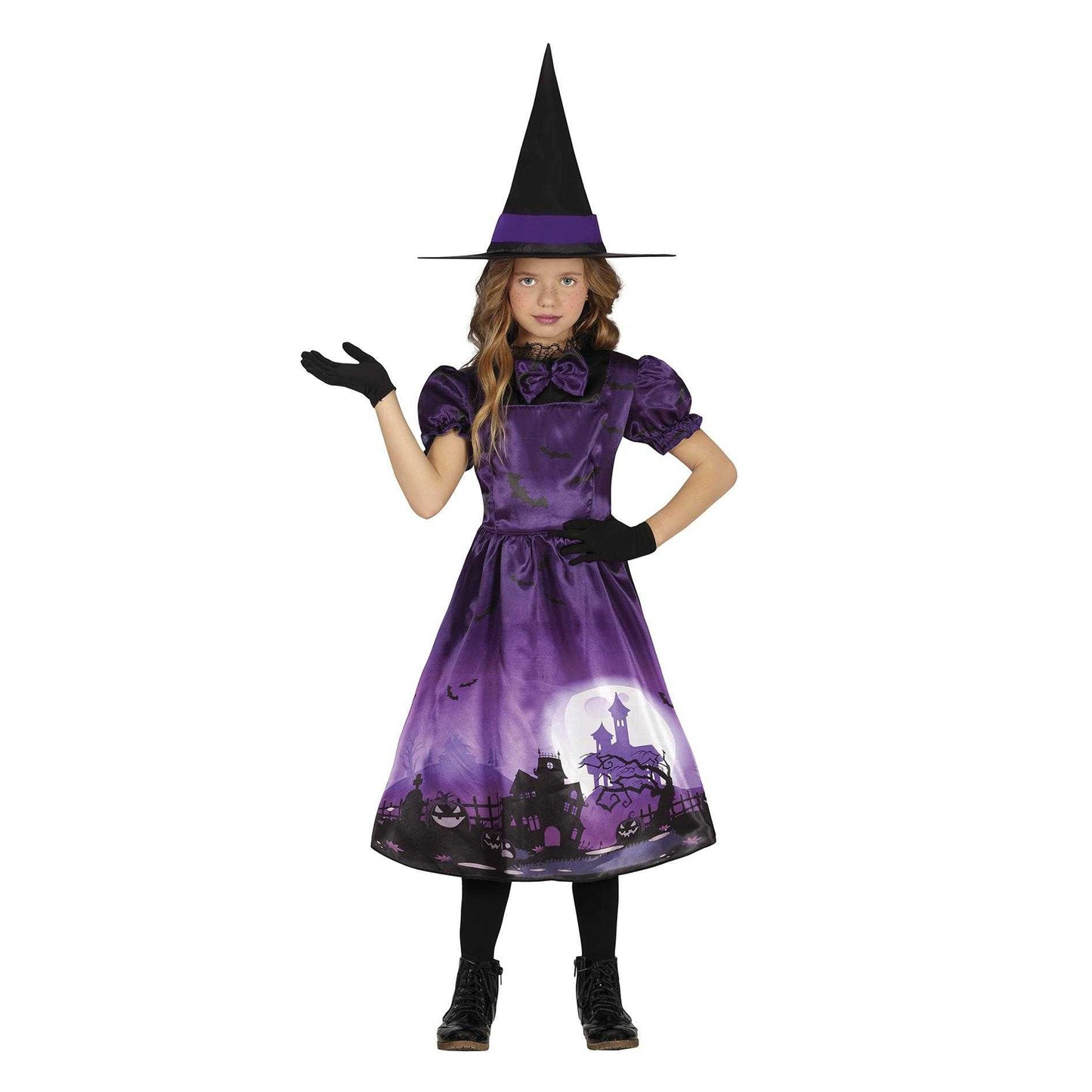 Black-Lilac - Front - Fiestas Guirca Childrens-Kids Witch & Haunted House Costume Set