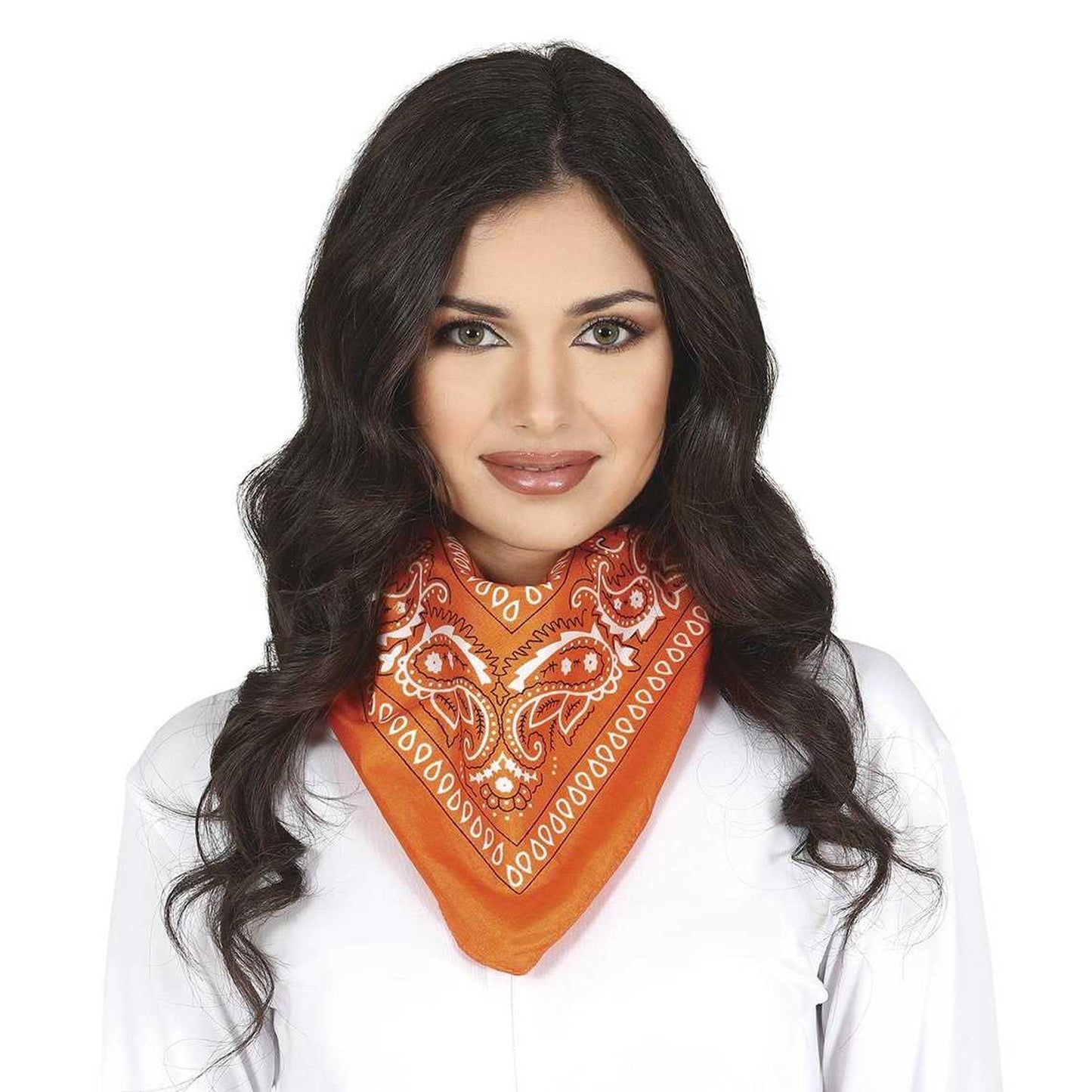 Orange - Side - Fiestas Guirca Denim Patterned Scarf Prop