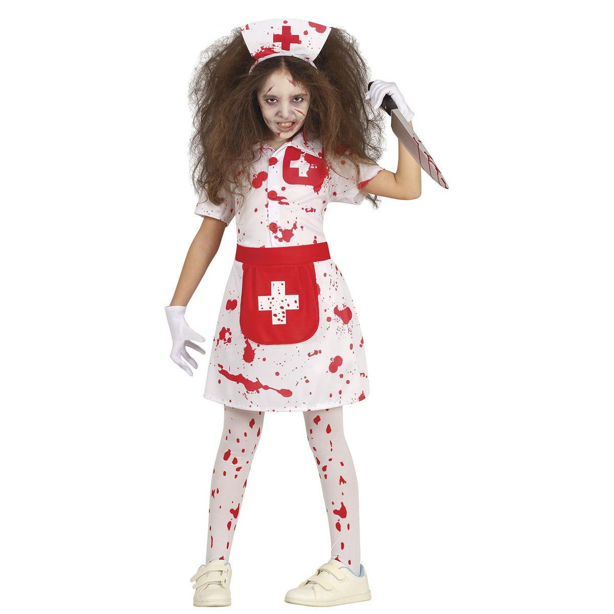 White-Red - Pack Shot - Fiestas Guirca Childrens-Kids Bloody Nurse Costume Set