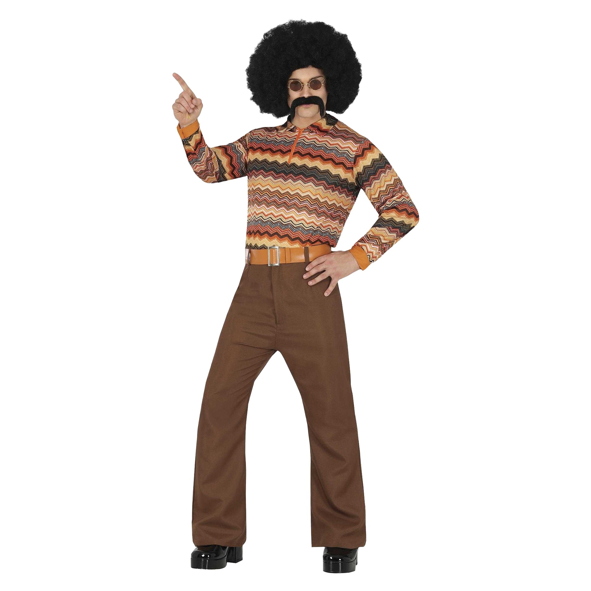 Brown - Front - Fiestas Guirca Mens 70´s Retro Costume Set