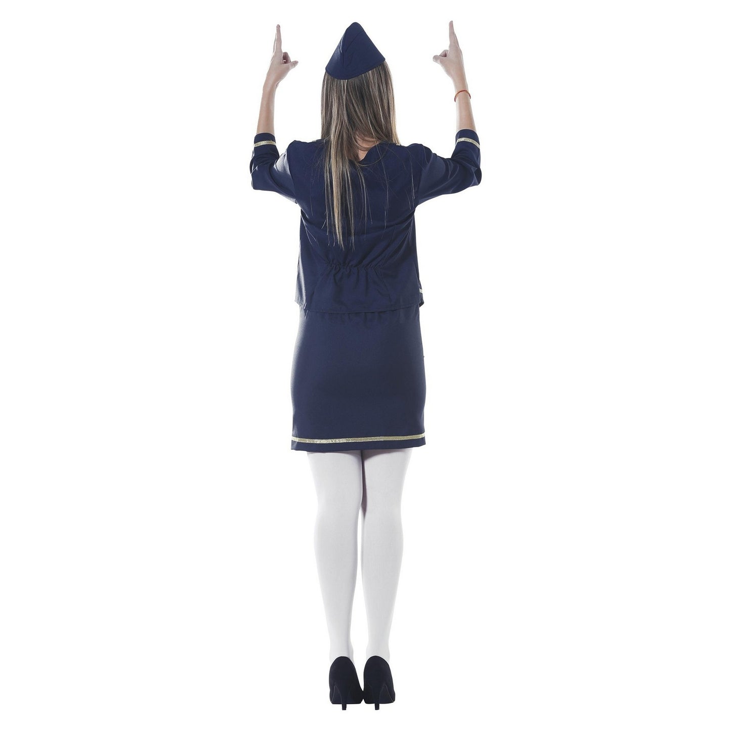 Blue-Gold - Back - Fiestas Guirca Womens-Ladies Air Hostess Costume Set