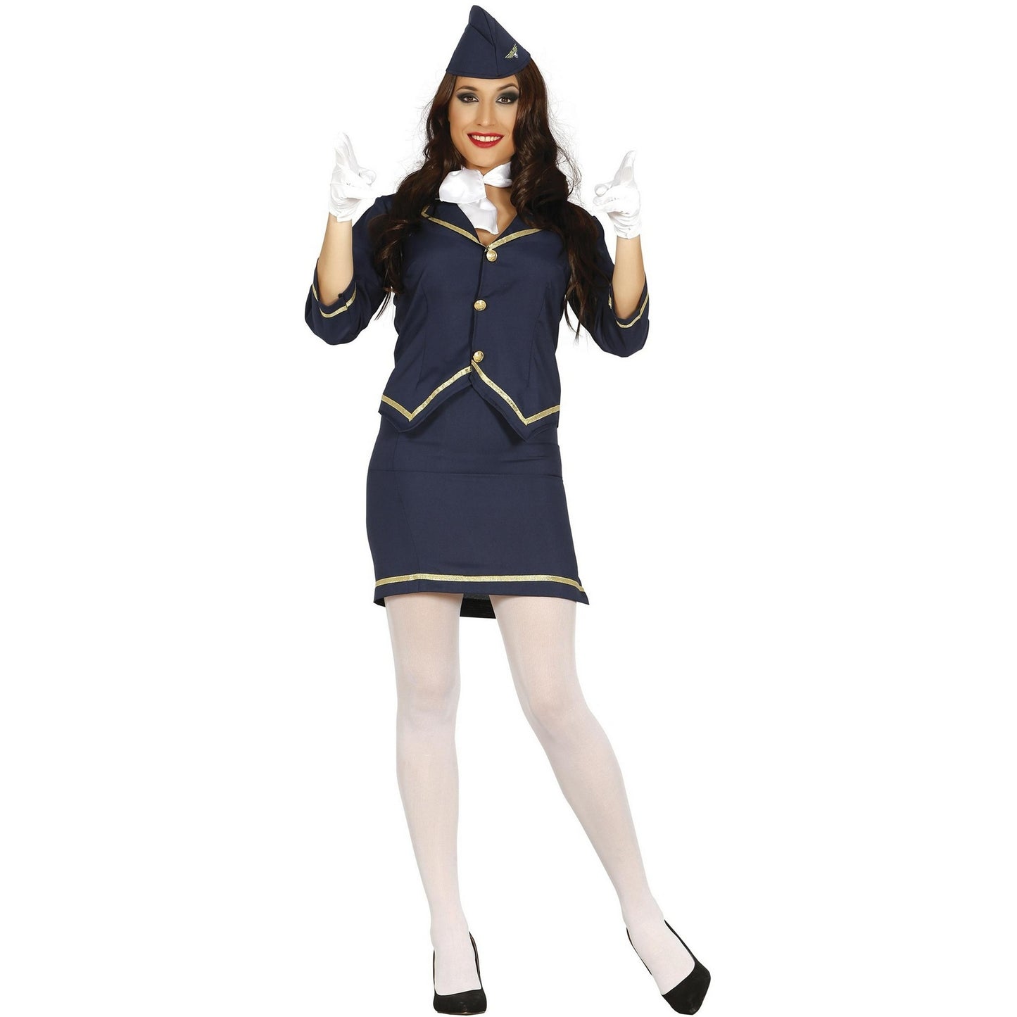 Blue-Gold - Front - Fiestas Guirca Womens-Ladies Air Hostess Costume Set
