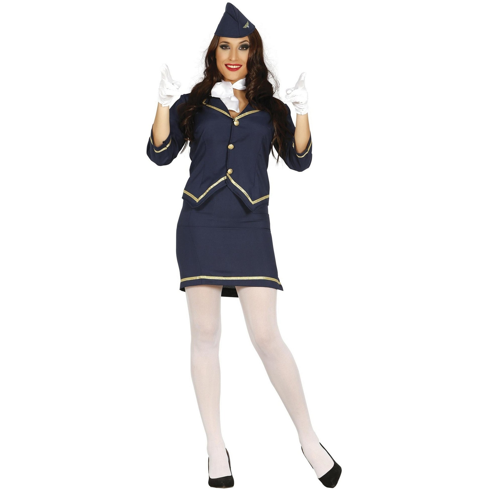 Blue-Gold - Front - Fiestas Guirca Womens-Ladies Air Hostess Costume Set
