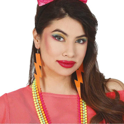 Multicoloured - Back - Fiestas Guirca Womens-Ladies 80s Neon Earrings