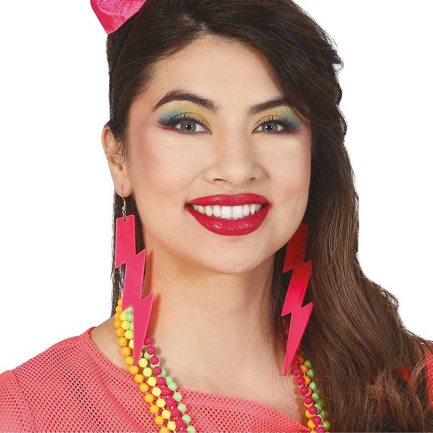 Multicoloured - Side - Fiestas Guirca Womens-Ladies 80s Neon Earrings