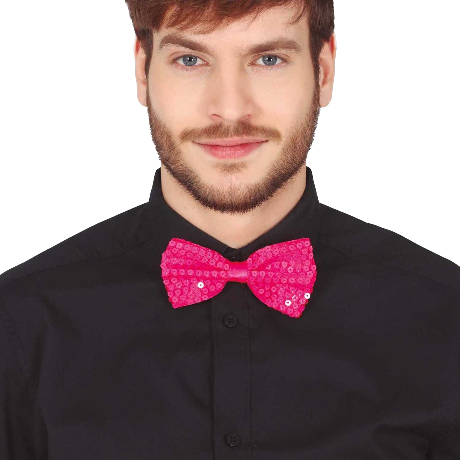 Pink - Back - Fiestas Guirca Sequin Bow Tie