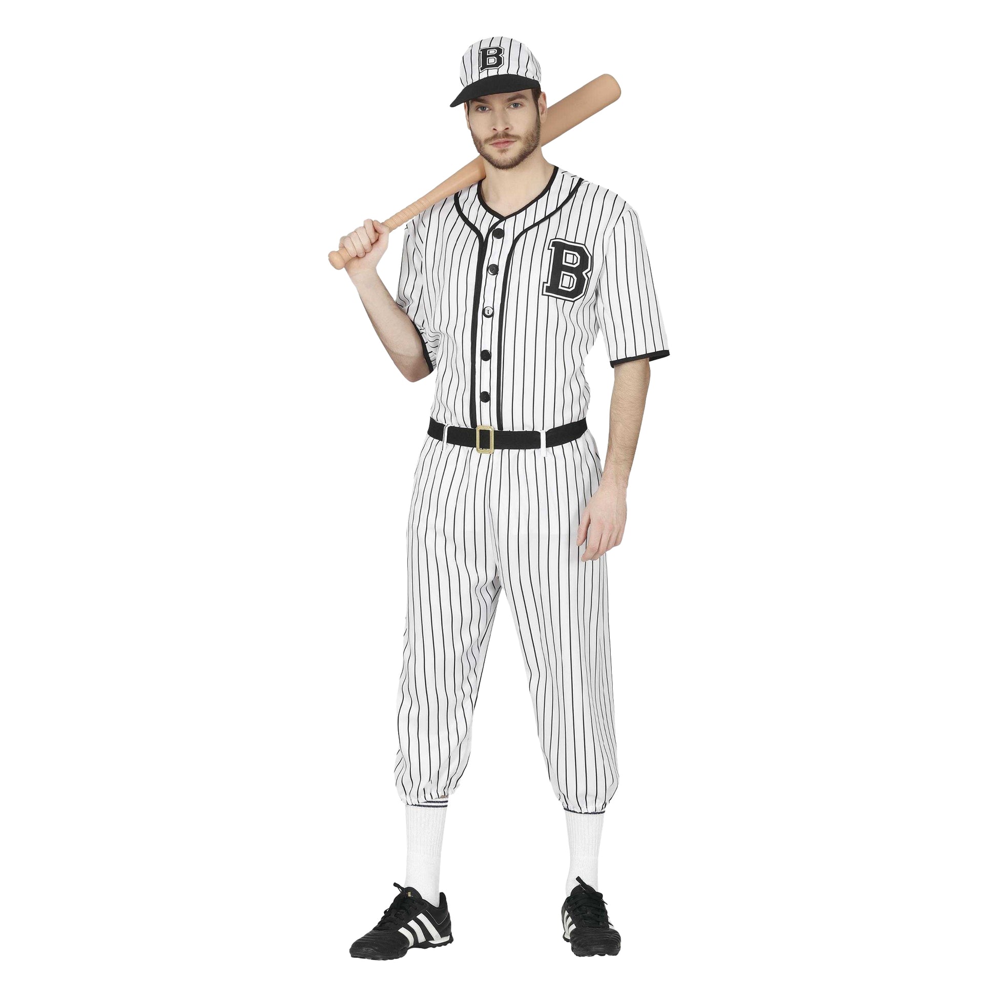 White-Black - Front - Fiestas Guirca Mens Baseball Player Costume Set