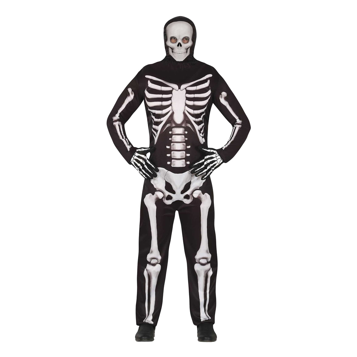 Black-White - Front - Fiestas Guirca Mens Skeleton Bodysuit