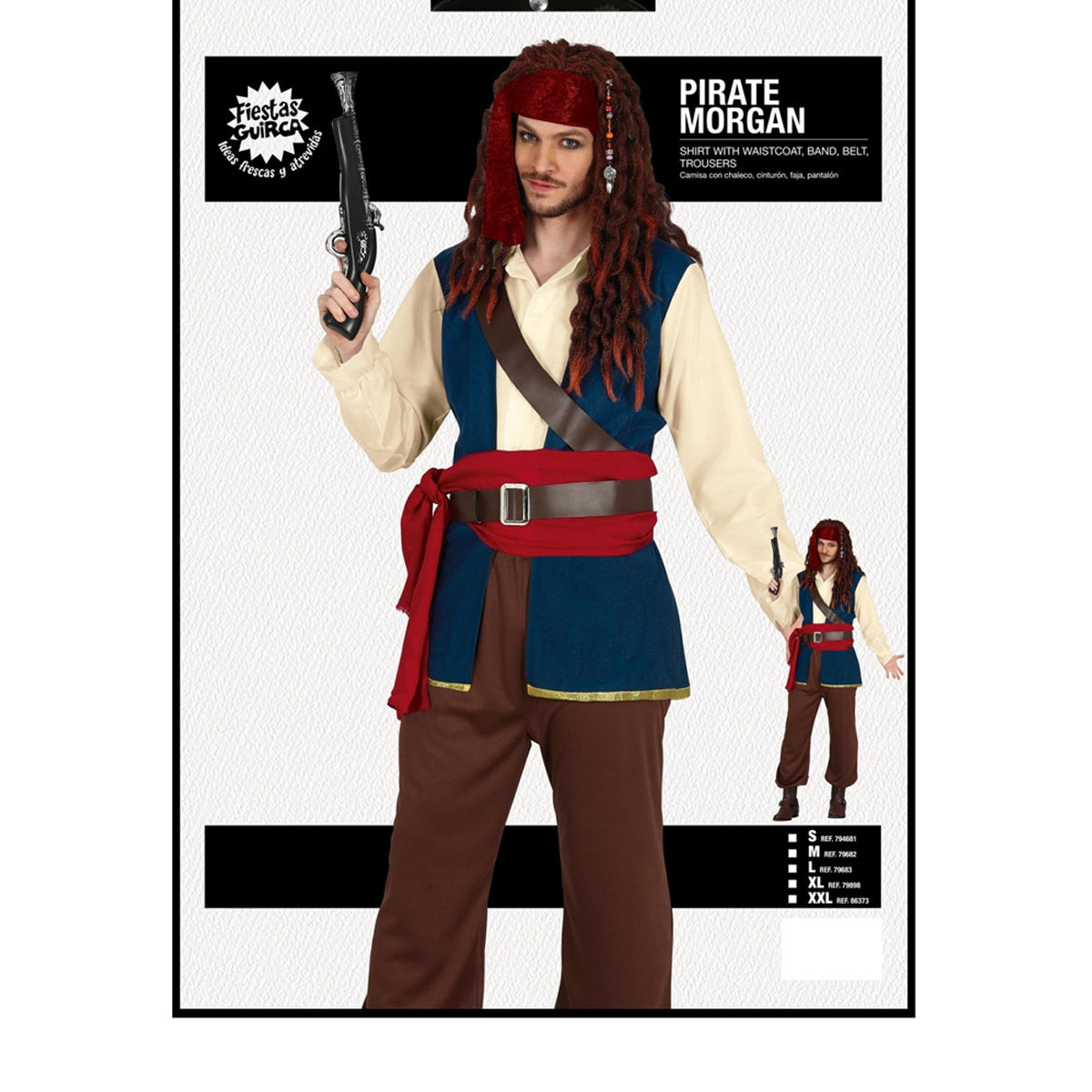 Brown-Blue - Close up - Fiestas Guirca Mens Pirate Costume