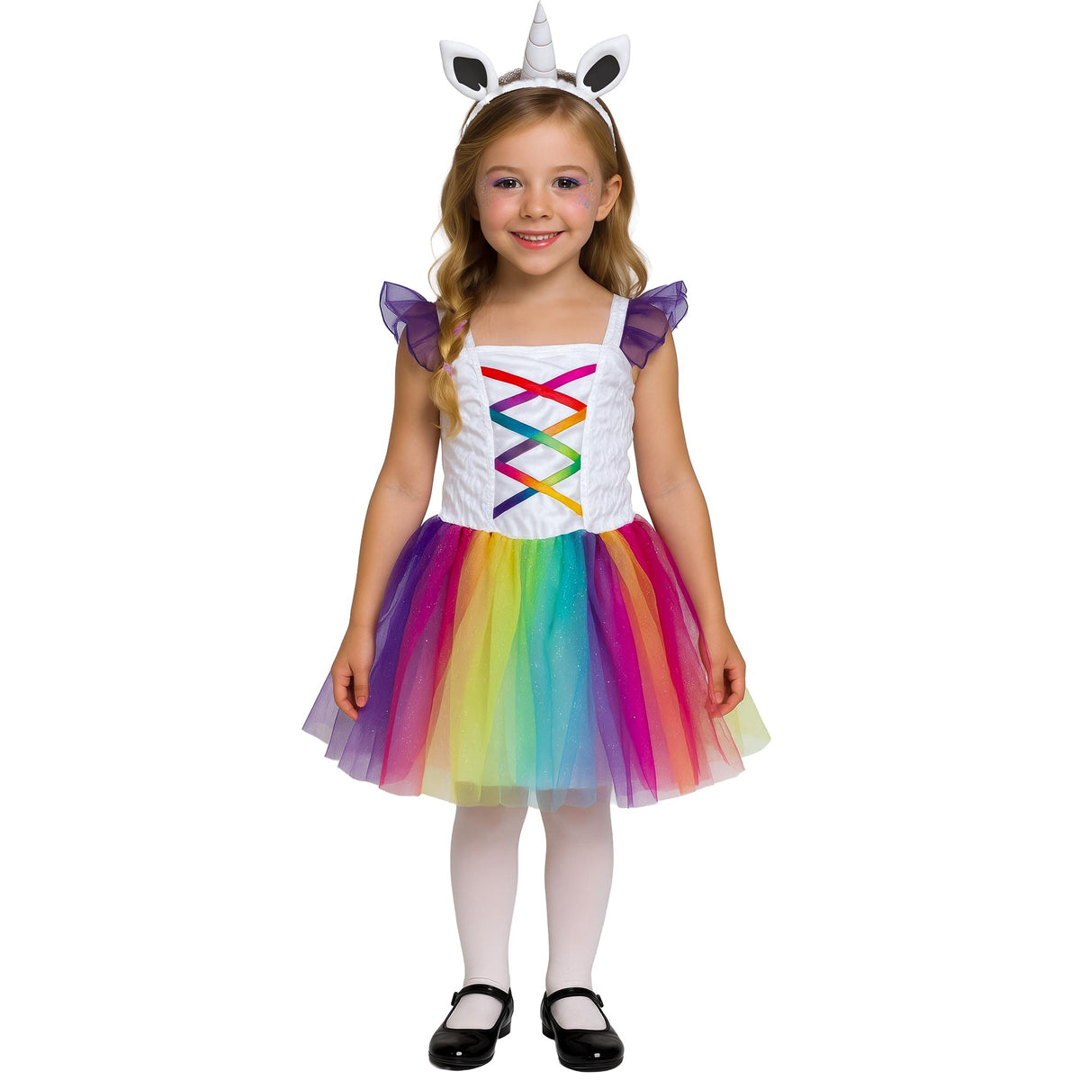 White-Multicoloured - Front - Fiestas Guirca Girls Unicorn Tutu Costume Set