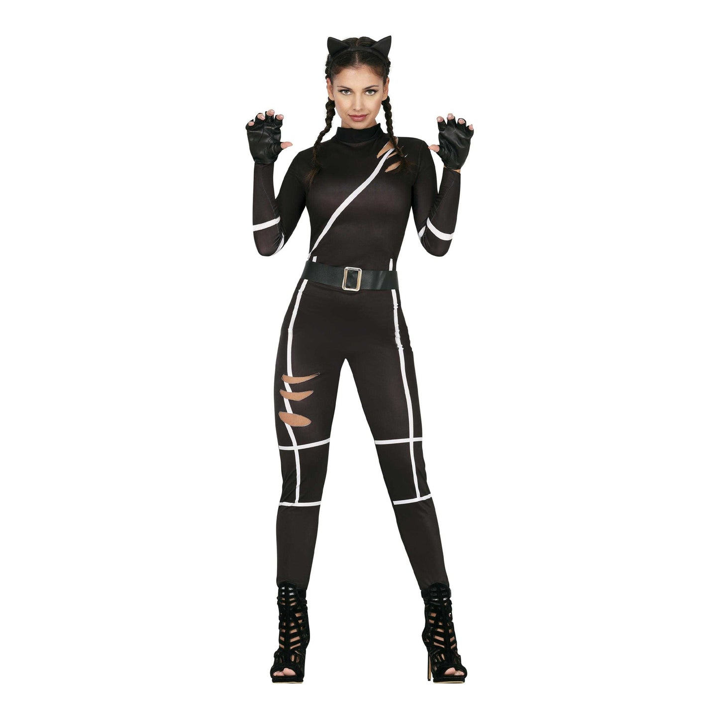 Black - Front - Fiestas Guirca Womens-Ladies Cat Costume Set