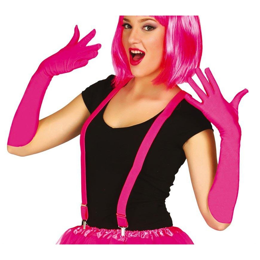 Pink - Side - Fiestas Guirca Unisex Adult Neon Braces