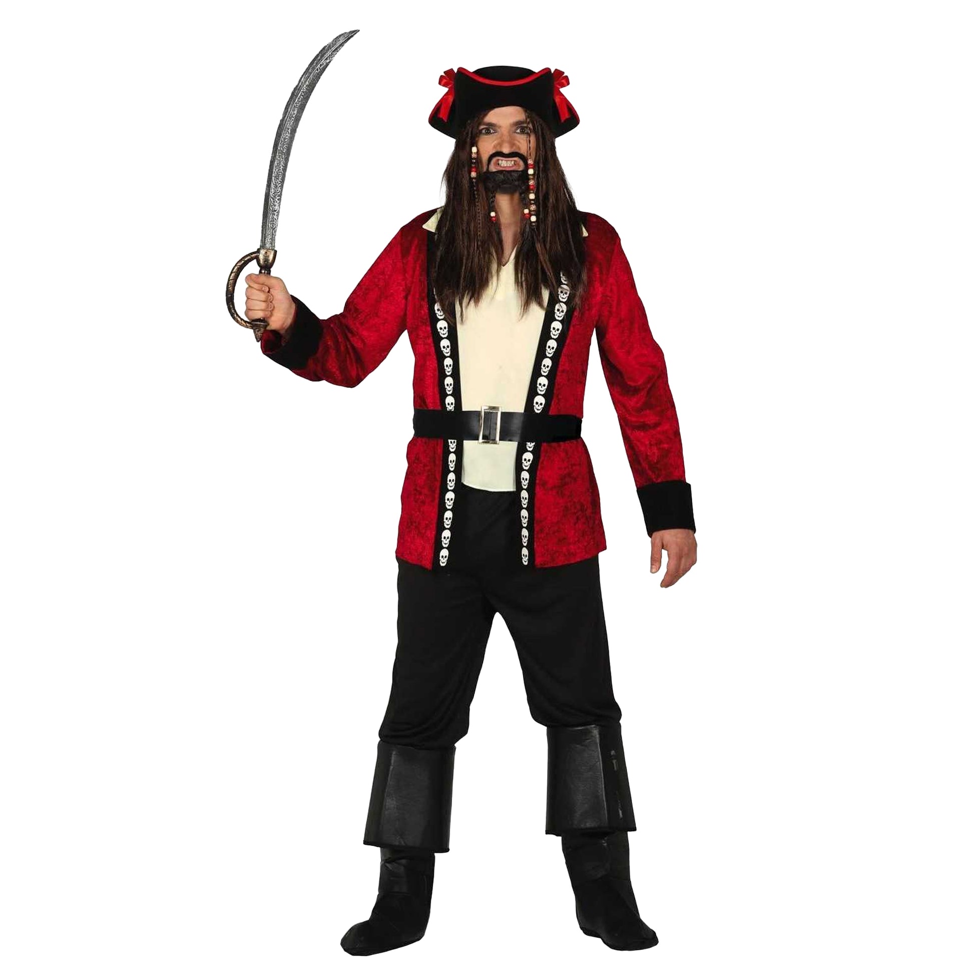 Burgundy-Black - Front - Fiestas Guirca Mens Pirate Costume Set