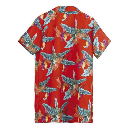 Red-Multicoloured - Back - Fiestas Guirca Mens Parrot Shirt