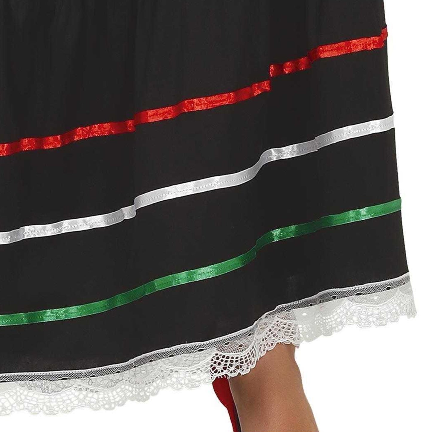 Black-Green-Red - Close up - Fiestas Guirca Womens-Ladies Mexican Costume Dress