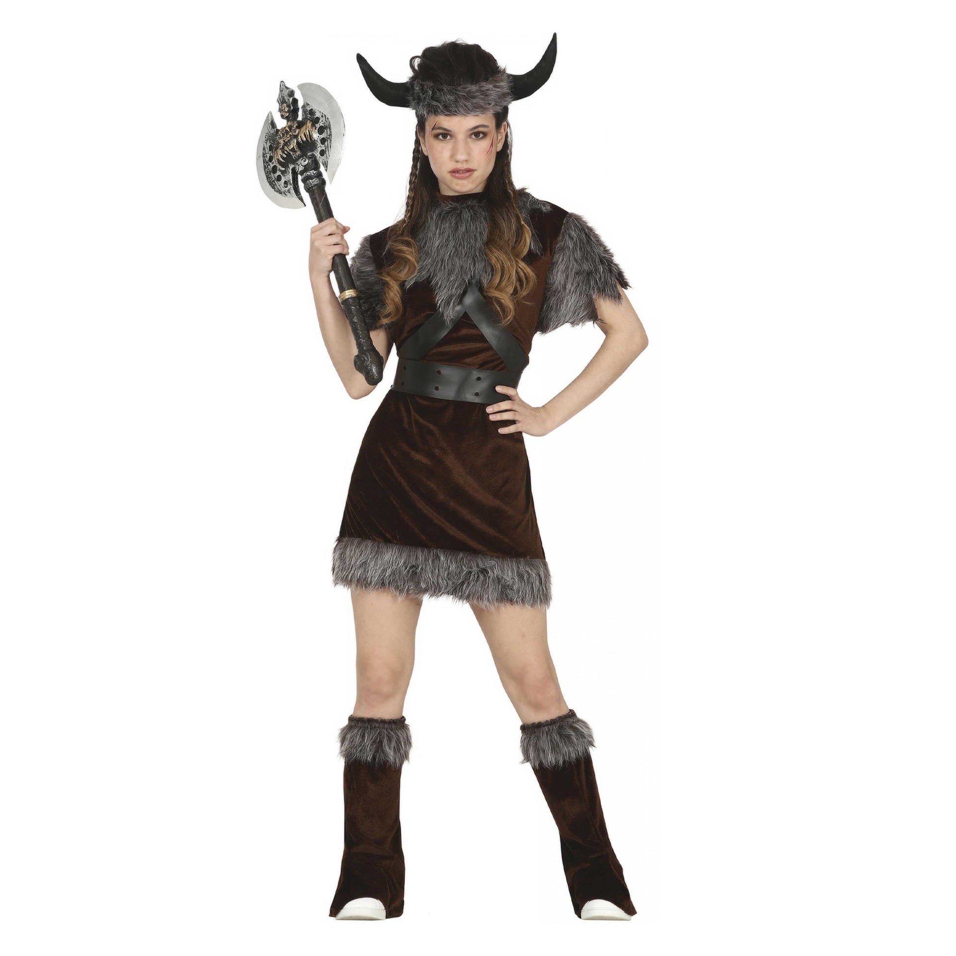 Brown-Black - Front - Fiestas Guirca Girls Viking Costume Set