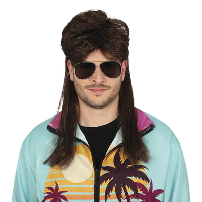 Brown - Front - Fiestas Guirca Mens Mullet Wig
