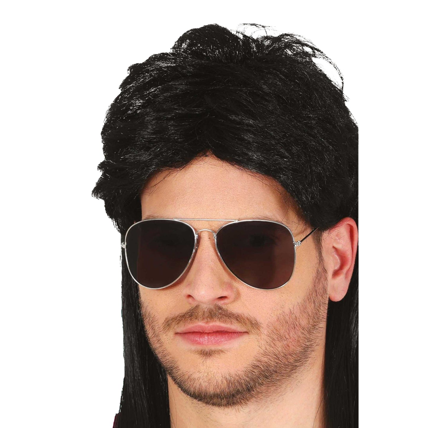 Black - Front - Fiestas Guirca Mens Mullet Wig
