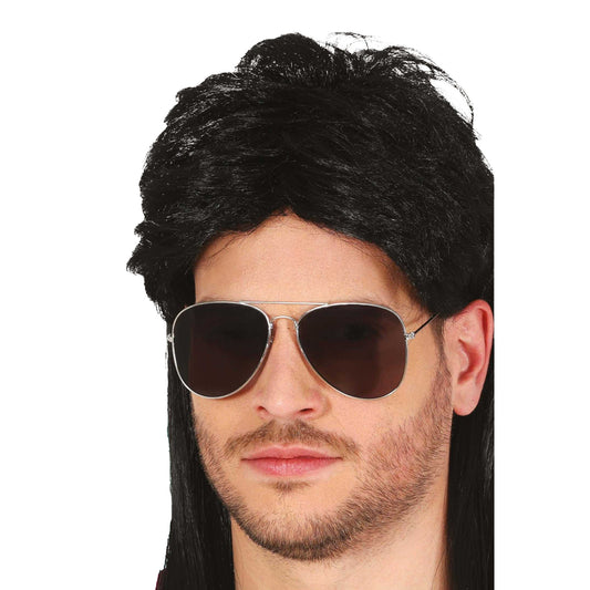Black - Front - Fiestas Guirca Mens Mullet Wig