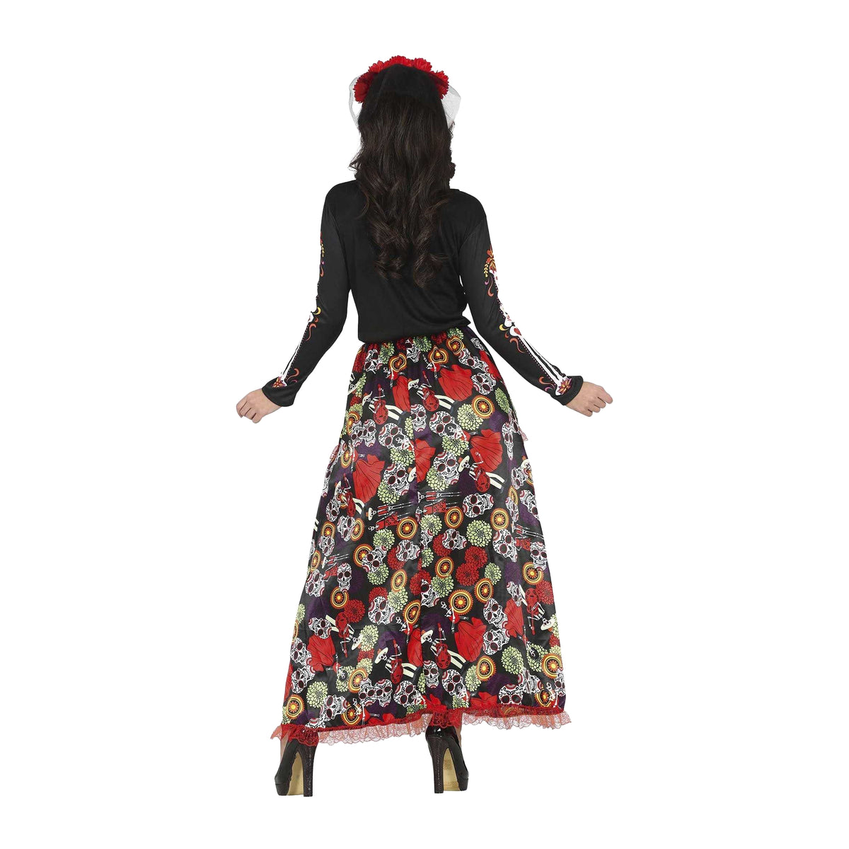 Black-Multicoloured - Back - Fiestas Guirca Womens-Ladies Catrina Costume Set