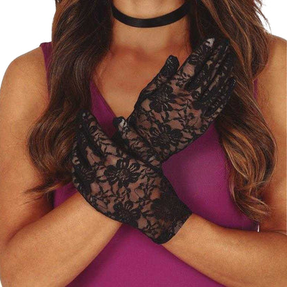 Black - Pack Shot - Fiestas Guirca Unisex Adult Lace Gloves