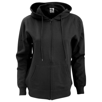 Black - Front - SG Ladies Full Zip Plain Hooded Sweatshirt