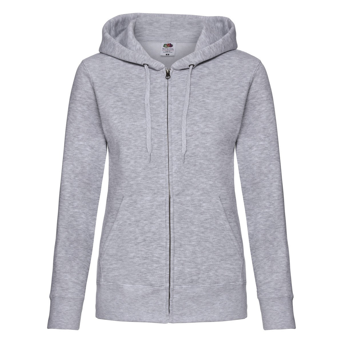 Heather Grey - Front - Fruit of the Loom Womens-Ladies Premium Hooded Lady Fit Sweat Jacket